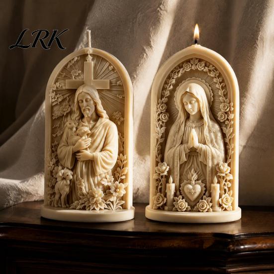 Décoration d'intérieur spirituelle Outils de coulée de cire Jésus Moule à bougie 3D, Bon Pasteur Silicone Fabrication Vierge Décoratif Religieux Moules en Relief Marie Moule pour DIY