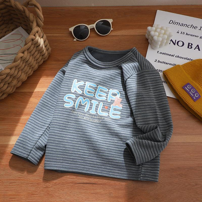 

Children s base shirt, long sleeved warm, medium and small children s velvet single top, spring and autumn winter style pullover shirt, worn outside 80cm синій