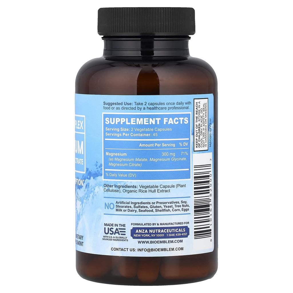 BioEmblem, Triple Complex Magnesium, 90 Veggie Capsules (150mg per capsule)