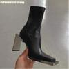 Fashion 2025 New Style Strange Style Heel Women Boots Metal Square Toe Square Heel Back Zipper High Heel Ankle Boots Novelty Short Boots