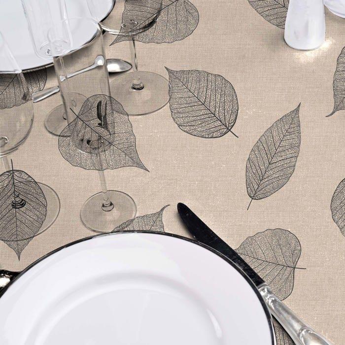 Nappe ronde - EDEN - Feuillys - Ø 160 cm - PVC imperméable - Motif feuilles lin