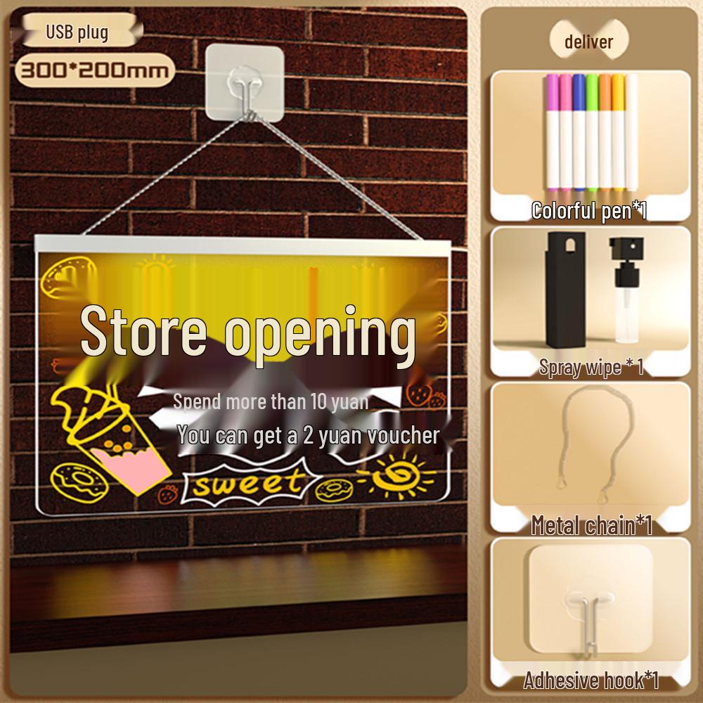 Erasable LED Luminous Drawing Board - Rechargeable Fluorescent Night Light Sign & DIY Message Display