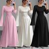 Damen Elegantes Unifarbenes Maxikleid Rundhalsausschnitt Glockenärmel Kordelzug Raffung an der Taille Lässig Formell Kleid
