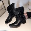 Fashion Punk Sle Ro Gothic Knight Boots Woman Rivet Chic Girls Pointed Toe High Top Boots Leather Inner Material Rubber Outsole Shoes
