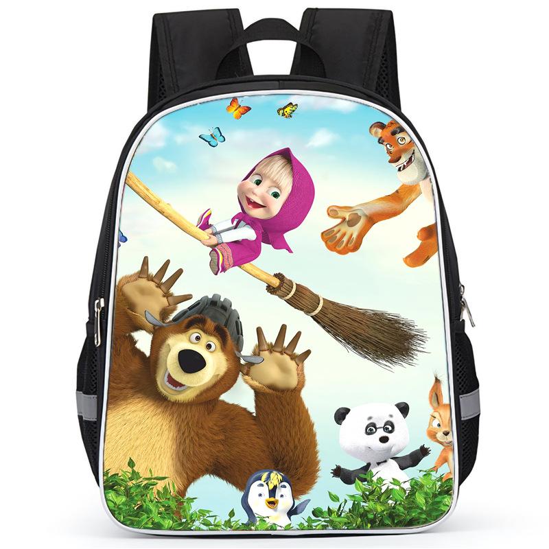 Masha And Bear School Bag Elementary School Cartoon High Definition Printing Large Capacity Zipper Oxford Lightweight Ridge Backpack