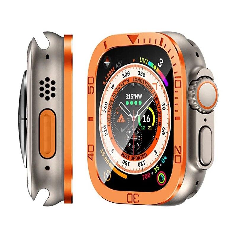 Ochranné sklo pro Apple Watch Ultra 49mm Pouzdro Příslušenství Kovový Kryt Rám+Tvrzené sklo pro iWatch Ultra 2 49mm Luneta