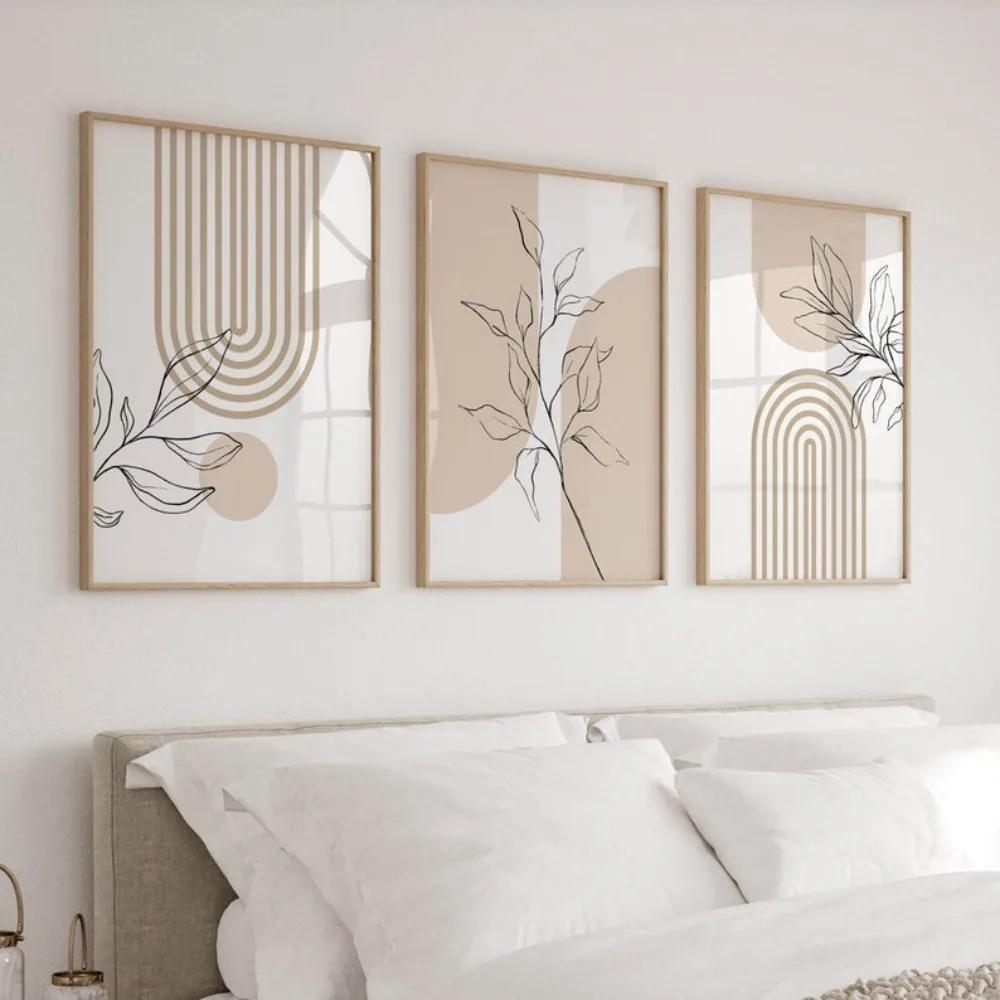 Stampe Murali Neutre per Arredamento Casa Moderno Minimalista, Poster di Piante Bohemien, Poster Decorativo Regalo per Soggiorno Camera da Letto Beige Giapponese
