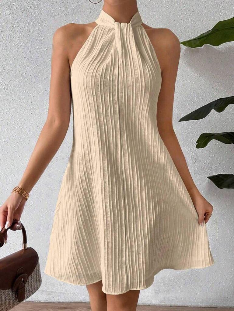 2025 Spring/Summer Women's Halter Pleated Draped Cross Short Skirt
