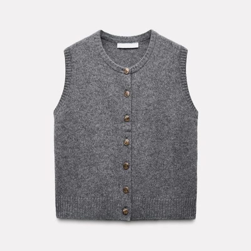 Spring New Women's Clothing Daily Commute Style Knitted round Neck Button Sleeveless Vest Waistcoat 2893141