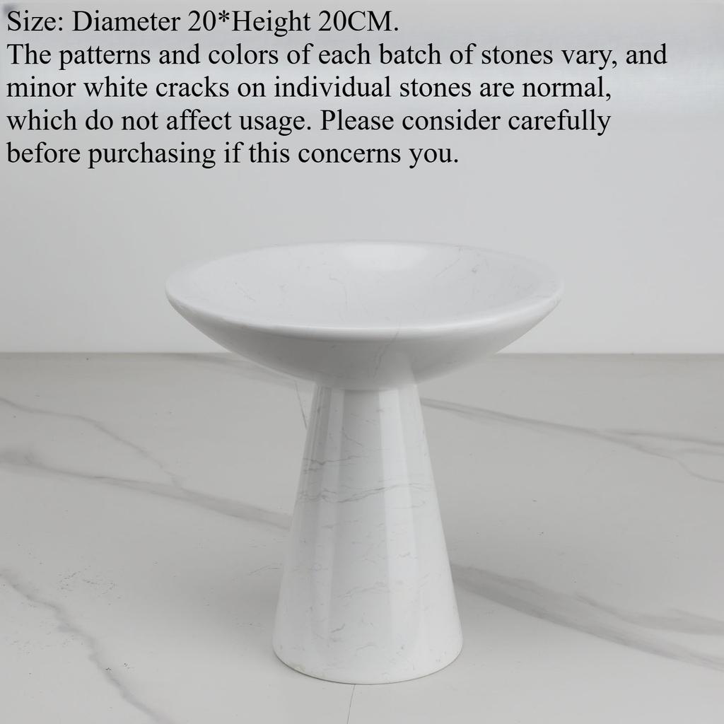 Marble high-footed round fruit plate decorative piece living room dining table surface travertine nut storage and display plate