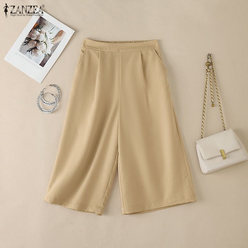 ZANZEA Women Casual Solid Color Loose Summer Capris Pants