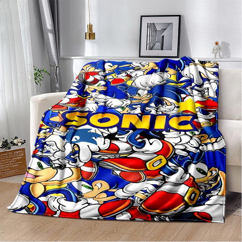 Fashion S-Sonic Cartoon Game Flannel Blanket Soft Warm Throw Blanket for Bedroom Living Room Bed Travel Camping Picnic Kid Gift