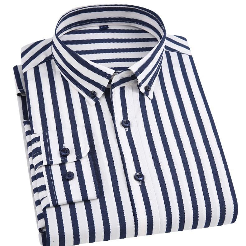Men's 2025 Elastic Striped Long-Sleeve Slim Fit Korean Shirt - Business Casual, Non-Iron, Comfortable.