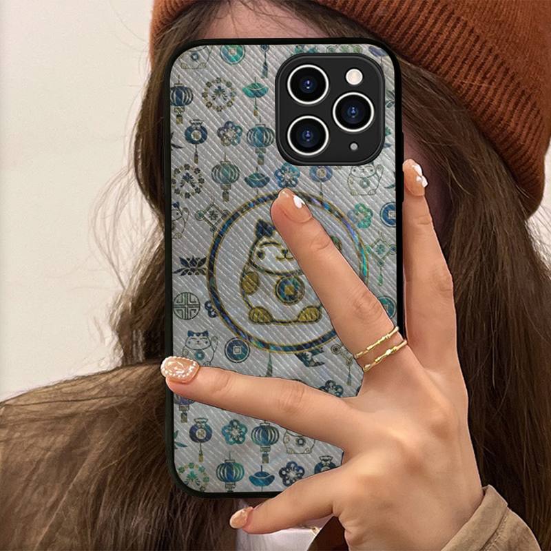 Custodia per telefono Gatto Fortunato Custodia rigida in pelle per iPhone 11 12 13 Mini Pro Max 8 7 Plus SE 2020 X XR XS Coque