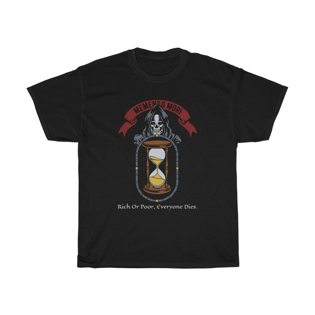 

Memento Mori, Unisex Heavy Cotton Tee, Death, Grim Reaper, Black Cowl, Hourglass M