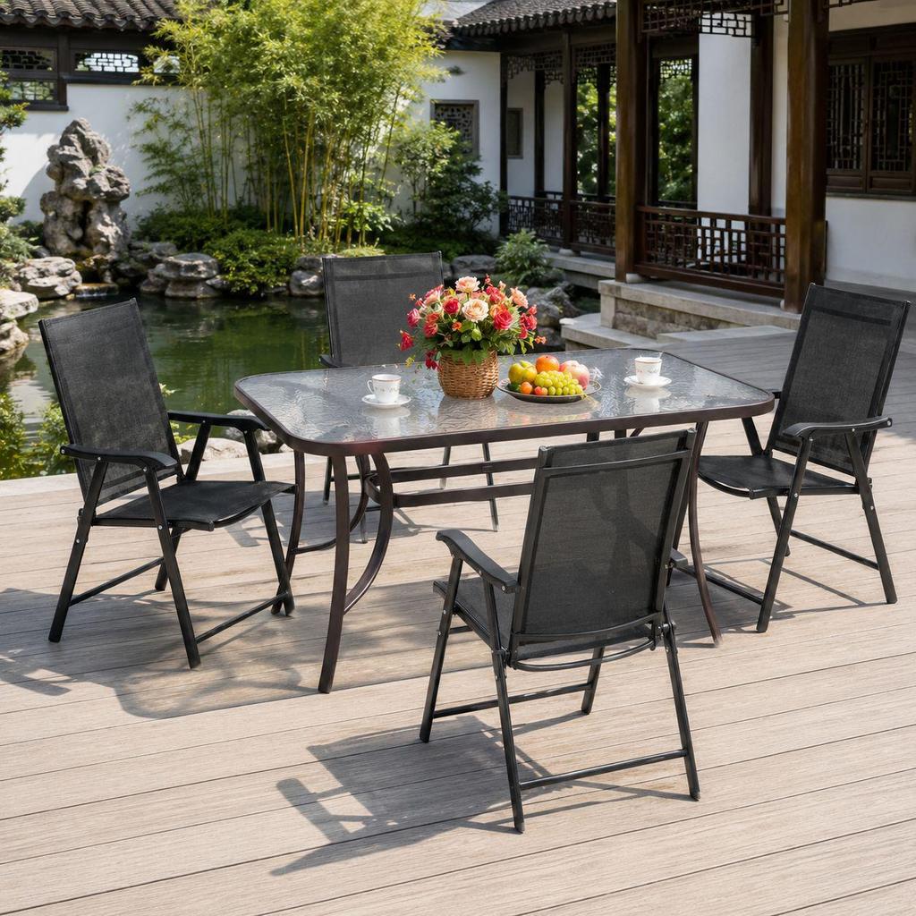 Top-Rated Outdoor Folding Table and Chairs Set with Umbrella - Casual Teslin Chairs for Balcony and Courtyard