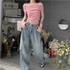 Striped Off Shoulder Sweater For Women With Slim Fit Short Sleeve Knit Top