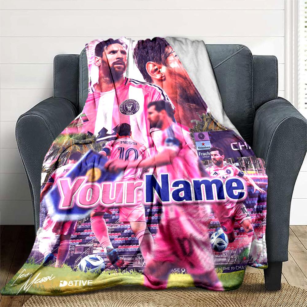 Messi Customize Text Blanket Gift Personalized Blanket Comfortable Great for Chair Living Room Livingroom Home Decor Four Seasons Universal