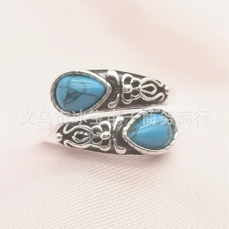 Moonstone Spoon Ring Black Agate Victorian Vintage Embossed Texture Bohemian Index Finger Ring