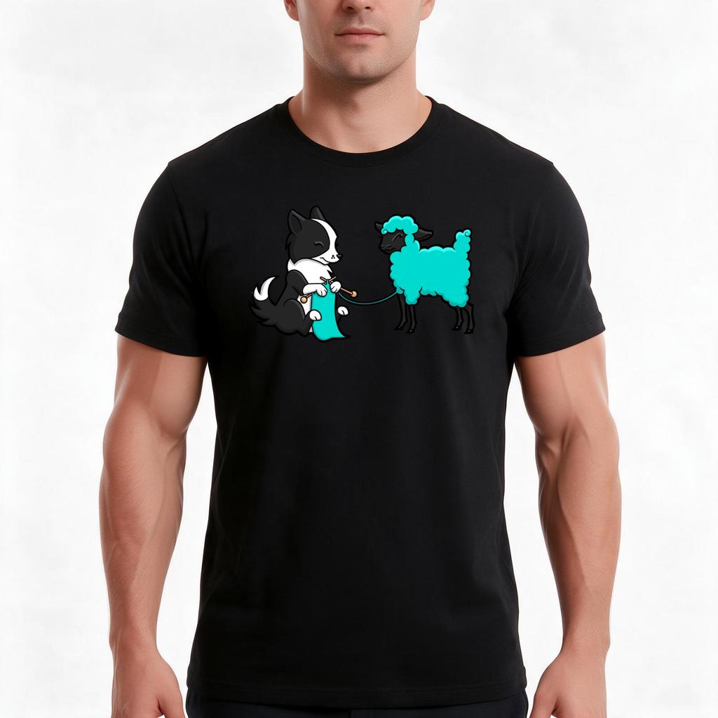 Knitting Border Collie And Friend Iii Tshirt Summer Casual Cotton Tee Oversized Streetwear Tops Vintage Graphic Print