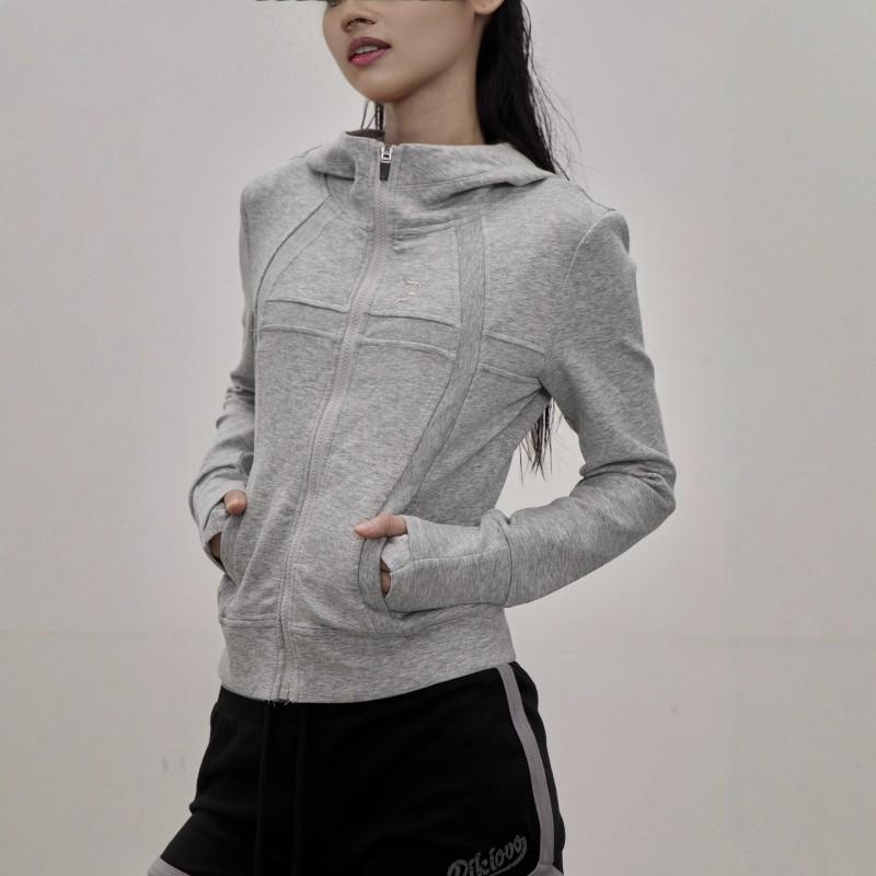 Womens Slim Fit Hooded Zip-Up Sweatshirt Streetwear Oversized Top With Pocket Black Gray Cotton Tencel Blend