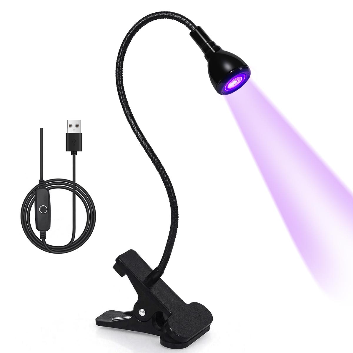 

Лампа для ногтей с регулировкой на 360 градусов, настольная лампа с USB-клипсой, свет для наращивания ногтей 395, УФ-лампа для полимеризации лака для ногтей, фиолетовый свет, быстрая сушка чёрный