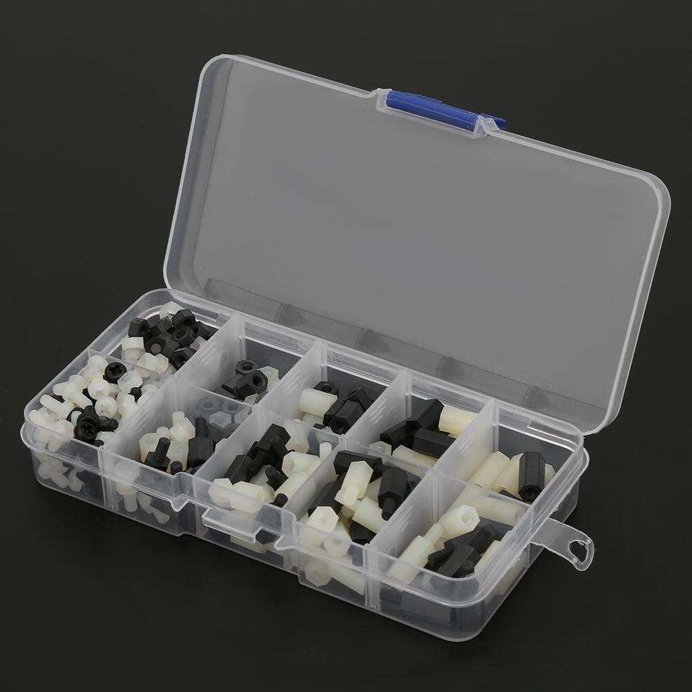 300pcs White and Black Nylon M3 Hex Standoff with M3 Hex Nut and Cross Screw Kit