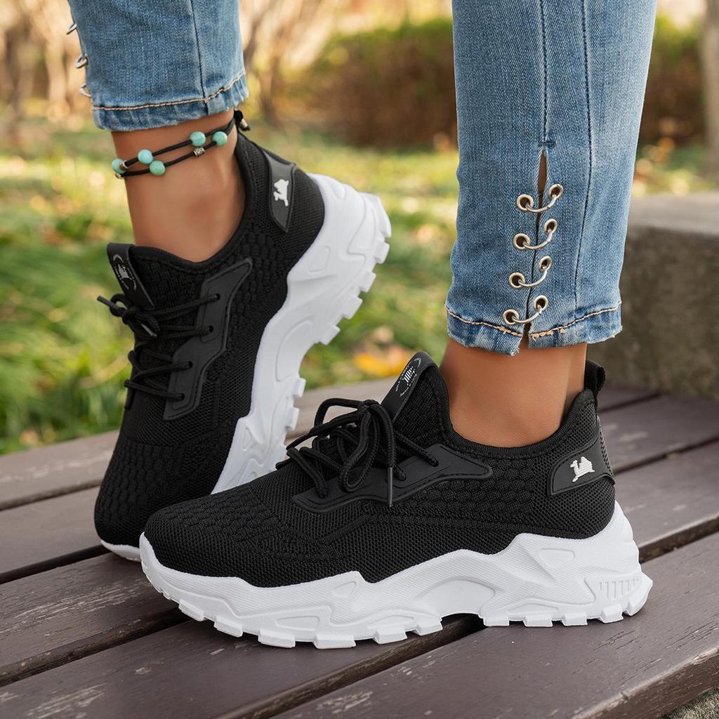 Women's Breathable Mesh Walking Shoes - Lightweight, Thick Sole, Comfort & Height Boost