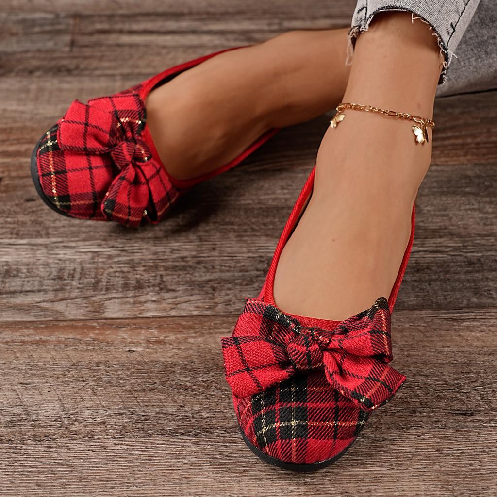 Women's Fashion Large Size Women's Shoes New Round Head Flat Bottom Bow Shallow Mouth One Pedal Casual Single Shoes