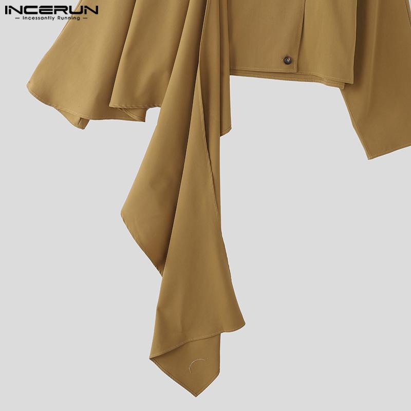 INCERUN Men Long Sleeve Stand Neck Irregular Layers Cropped Blazer Coats