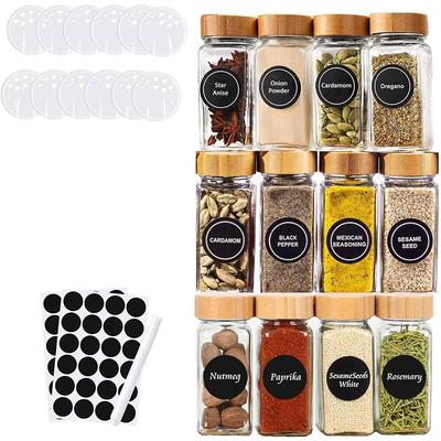 12Pcs Glass Spice Jars with Labels Kitchen Accessories 4oz Square Seasoning Containers Kitchen Salt Herbs Sugar Bottles JT510