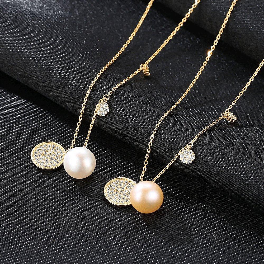 MIKAMU Pearl Necklace for Women, Sterling Silver 925, Freshwater Pearl Necklace with Cubic Zirconia, Beautiful and Cute, Perfect for Mother's Day,