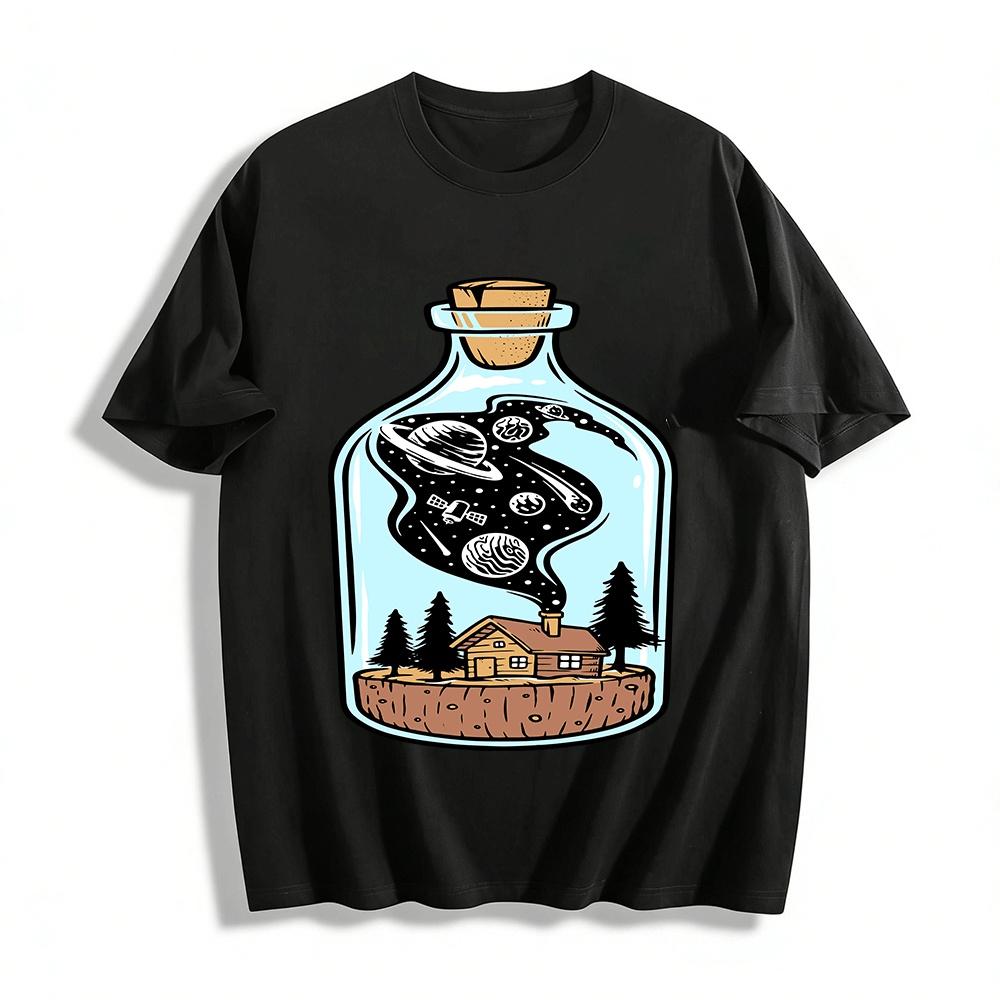 

Cosmic Cabin In A Bottle Graphic Print Casual T-Shirt Pure cotton T-shirt XXS