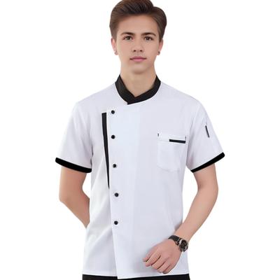 Unisex-Kochhemd, weich, atmungsaktiv, Stehkragen, einreihig, kurze Ärmel, Brusttaschen, Restaurant, Diner, Küche, Kochoberteil