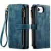 For iPhone 17e PU Leather Wallet Case Magnetic Flip Cover Zipper Card Holder Credit Card Slots Wrist Strap Kickstand Shockproof