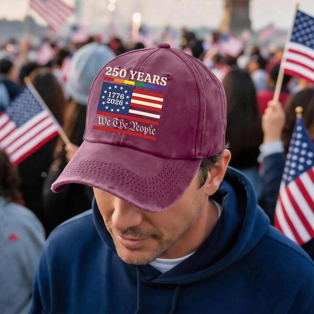 Unisex 250 Years Anniversary Baseball Cap with Vintage Washed Finish and Embroidered We The People Print Adjustable Fit