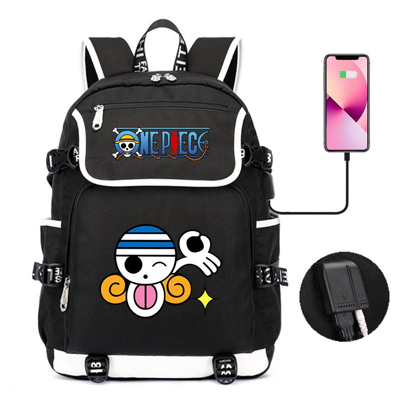 Mochila Padrão Desenho Animado Japonês Peça Única Grande Capacidade Bolsa de Estudante Bolsa para Computador USB Bolsa de Viagem