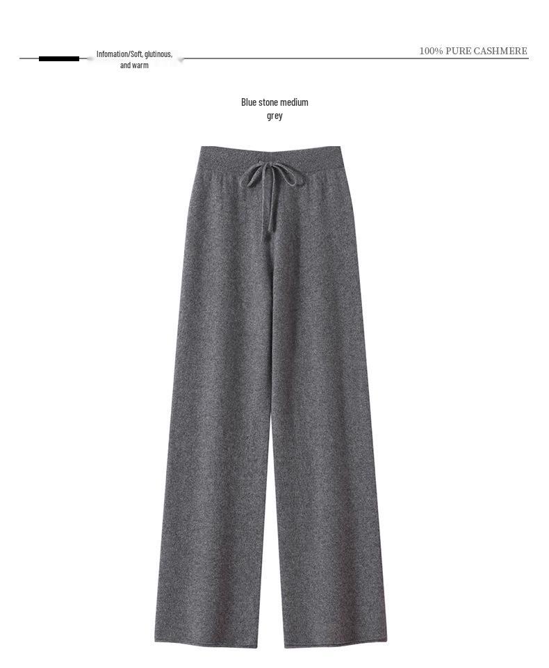 100% Pure Cashmere Women's Wide-Leg Knit Pants – Thickened, Drape, Floor-Length, Autumn/Winter Wear