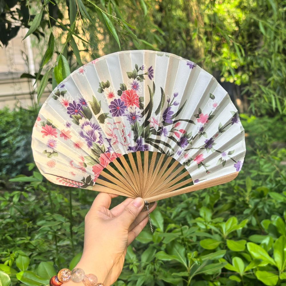 Flower Pattern Japanese Shell Folding Fan Shell Shape Chinese Style Fan Dance Fan  Home Decoration
