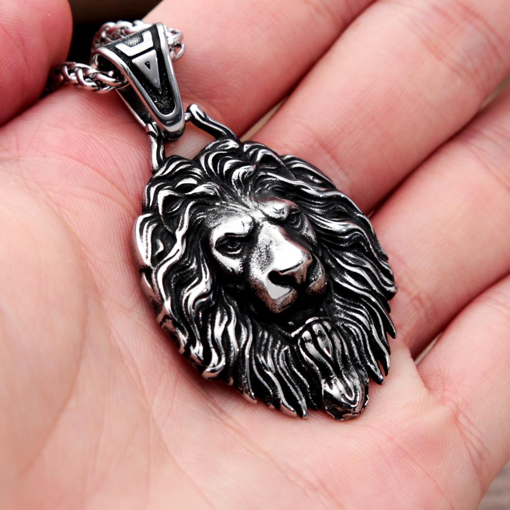 Vintage Unique Stainless Steel Lion Pendant For Men Punk Hip Hop Animal Biker Necklace Amulet Fashion Jewelry Gift