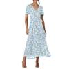 Women's Summer Floral Bohemian Dress Wrap V Neck Short Sleeves Ruffle A-Line Flowy Maxi Dress Summer Dresses For Women