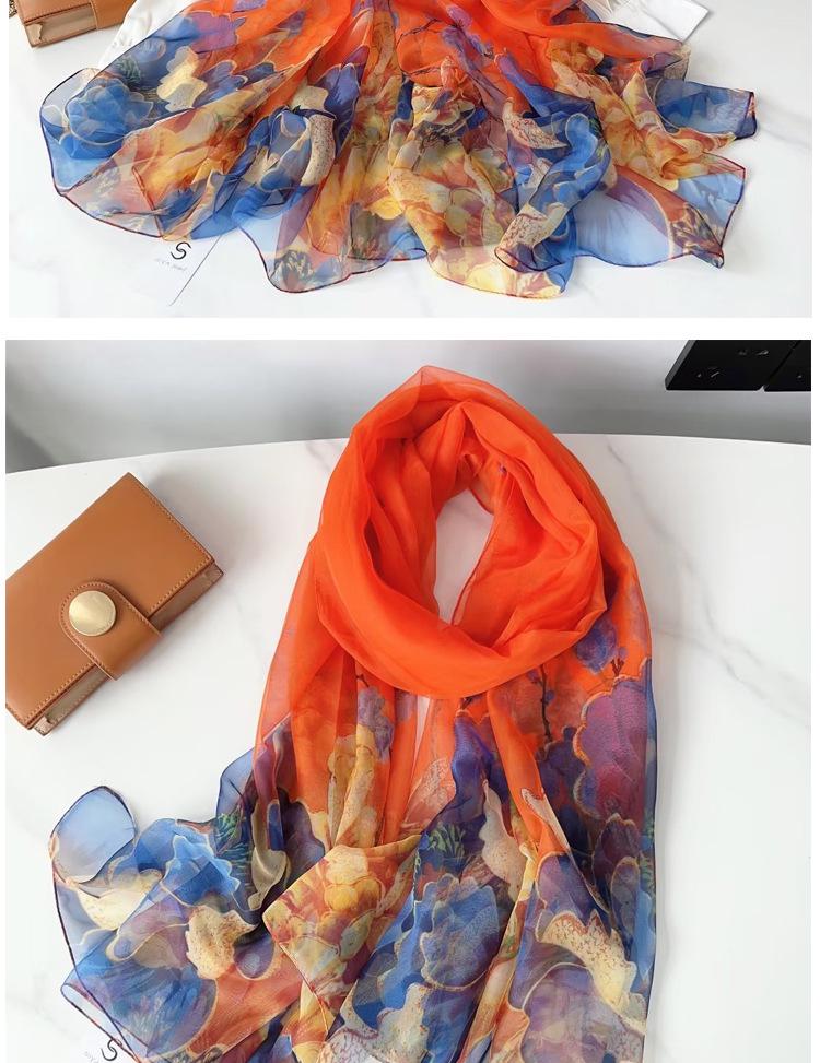 Women's Long Printed Silk Scarf - Ultra-Thin, All-Season, Middle-Aged Mother Style