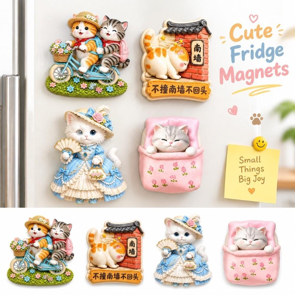 Simulation Cat Fridge Magnet 3D Relief 3D Refrigerator Stickers Kitchen Decor