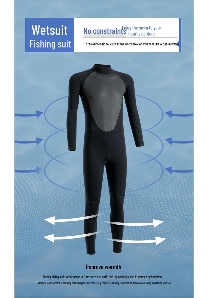 Men's and Women's Full Body 3/5mm Winter Wetsuit: Warm, Cold-Resistant, Sun-Protective for Swimming, Snorkeling, and Surfing.