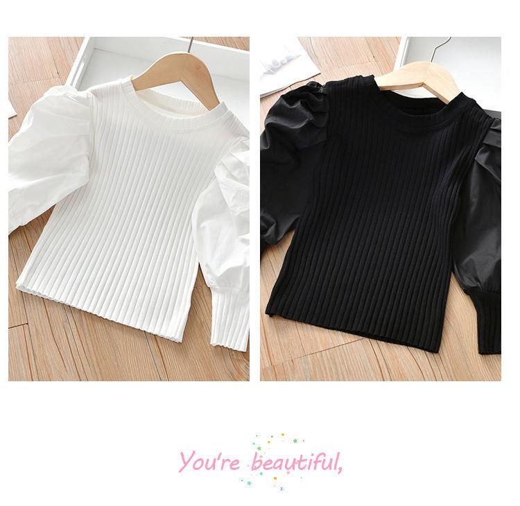 Girls' Puff Sleeve Ribbed Long-Sleeve Top - Casual Spring 2025