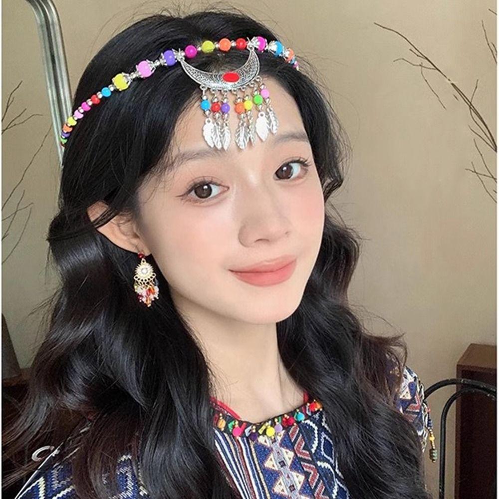 

Eyebrow Pendant Bohemia Hair Chain Exotic Headbands Beads Tassels Headbands for Children Style 1