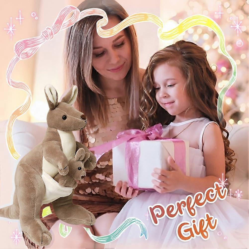 Kangaroo Plushs Toy Mother and Child Cuddly Stuffed Animal Soft Fluffy Plush Doll Gift for Kids pu397