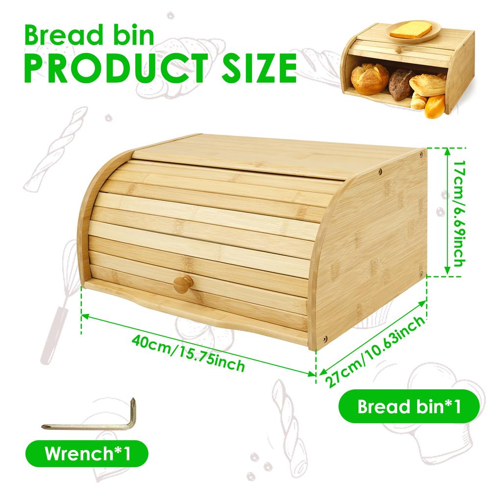 Bamboo Bread Storage Box Large Capacity Kitchen Countertop Bread Container with Roll Top Lid Bagels Storage Bin for Cookies