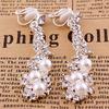 Long Pearl Bijou Earrings 1 Pair Silver 2 Pieces Left and Right Set Zirconia Crystal Ear Clip Charm Rhinestone / (color) CP158/SP