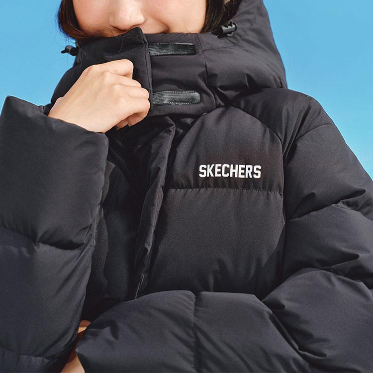Skechers Windproof Water-Repellent Oil-Stain Resistant Warm Comfortable Sports Casual Long Hooded Down Jacket Women outerwear L424W203-0018